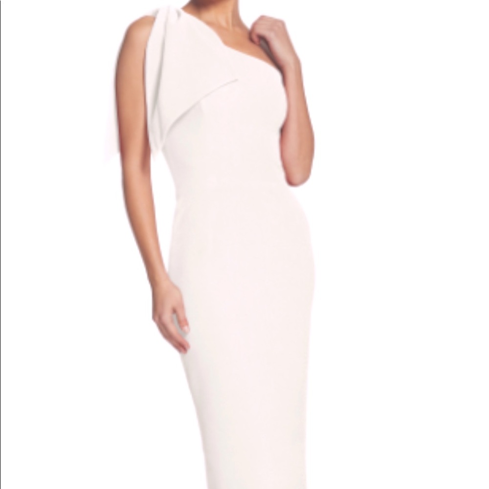 DRESS THE POPULATION white one shoulder midi dress- Large